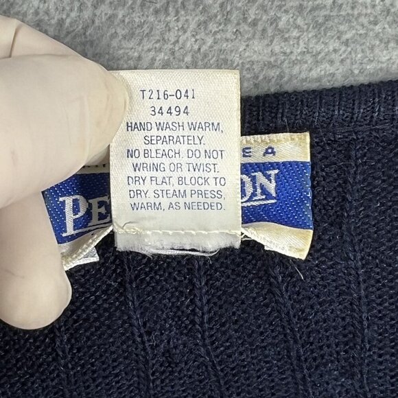 Pendleton Womens M Silk Blend Navy Cable Knit Sweater Top Quiet Luxury Timeless - Picture 10 of 11